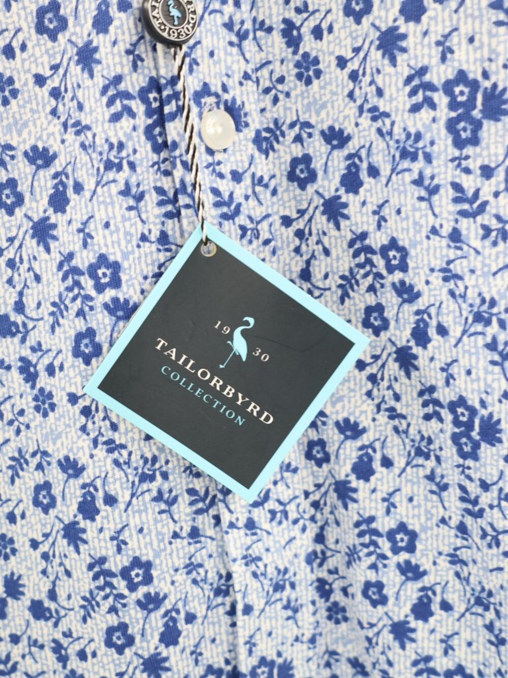 NWT TailorByrd Shirt Men's Medium Blue Floral Short Sleeve Button Up Cotton - Picture 3 of 12